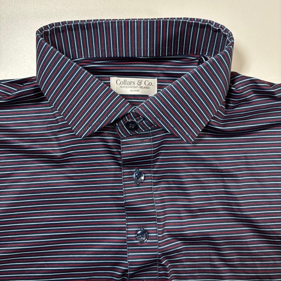 Collars & Co. Other - NEW Collars & Co Polo Medium Relaxed Featherweight Blue Red Striped Performance